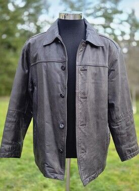 Vintage 90s OLD RYE DENIM Mens Leather Jacket Distressed Coat Mens Medium Y2K